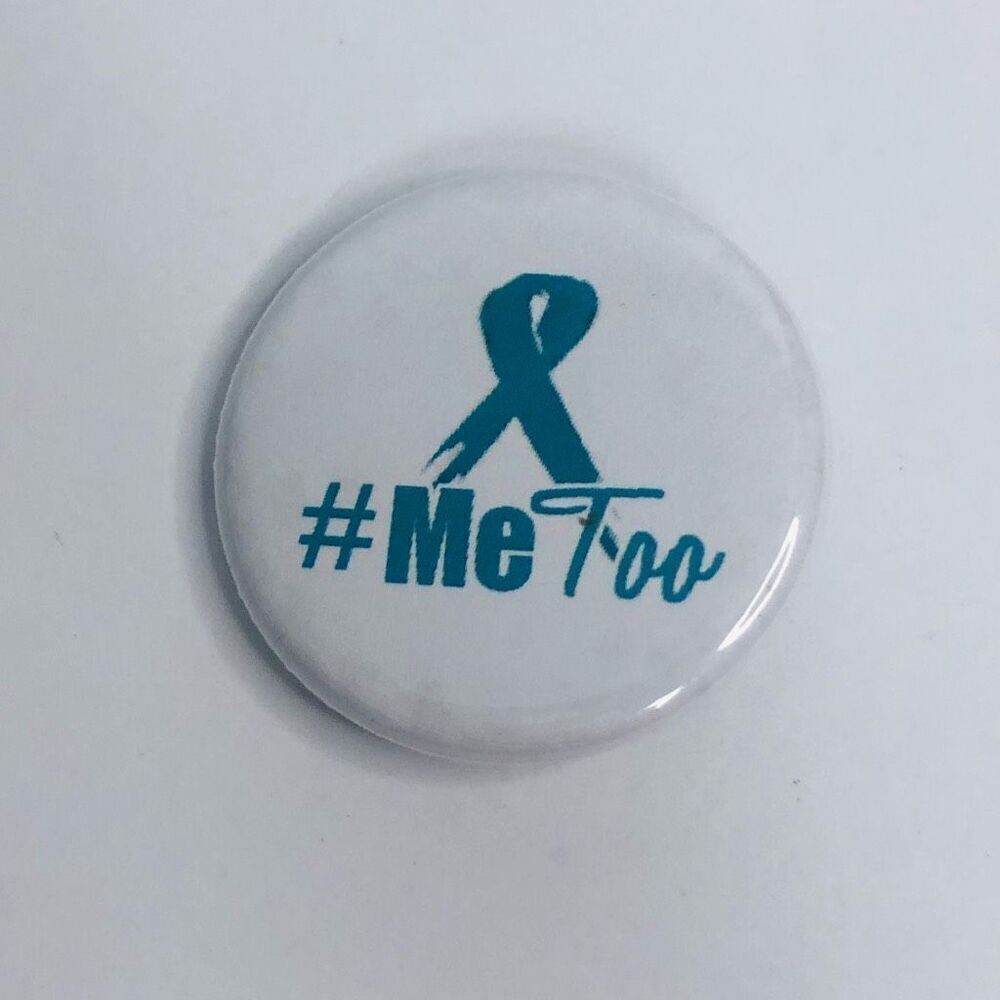 me too teal ribbon button badge pin back sexual assault awareness 1.25in